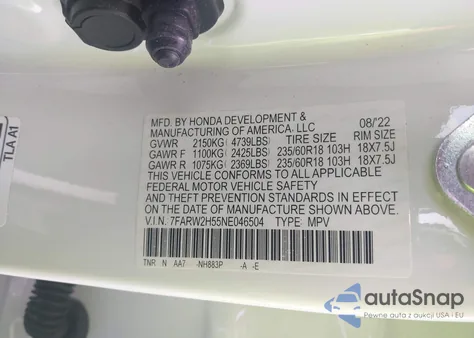 2022 Honda Cr-V Awd Ex из США, поврежденный, VIN 7FARW2H55NE046504